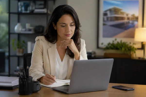 Corretor analisando informações de um cliente antes de realizar um follow-up imobiliário